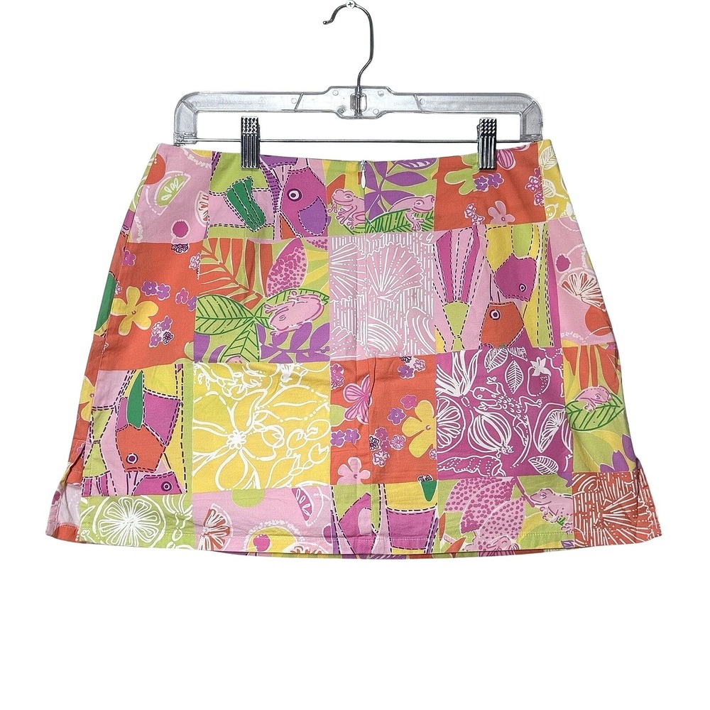 Vintage Lilly Pulitzer skort Skirt patchwork tropical print Pink Yellow orange